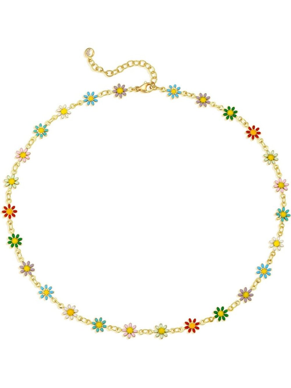 Women's Colorful Daisies 14k Gold Plated Beaded Pearl Choker Jewelry Necklace